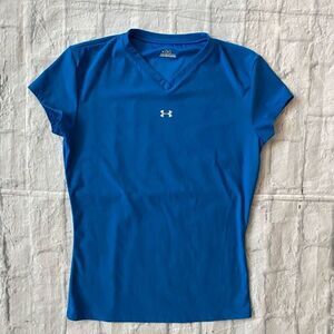 Under armour youth girls L v-neck short sleeve dri fit top blue